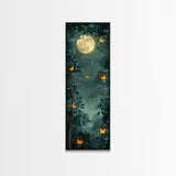 Full Moon And Butterflies In A Night Forest Japanese Style Framed Canvas Print, Wall Art Ready To Hang For Your Home