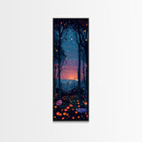 Majestic Nightfall Amidst Illuminated Trees Skinny Art Tall Art Framed Canvas Print Japanese Style Art Ukiyo-e Art Wood Block Print Tranquil Decorative