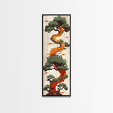 Curved Tree With Green Foliage Ukiyo-e Art Japanese Style Framed Canvas Print Wood Block Print Skinny Art Tall Art