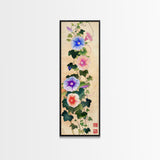 Morning Glories On Wooden Background Ukiyo-e Wall Art Framed Canvas Print Japanese Style Skinny Art Wood Block Print Tall Art