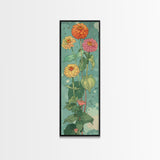 Vibrant Japanese Cranes with Red Sun Framed Canvas Print - Tall Skinny Ukiyo-e Art Wall Art Décor
