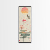 Autumn Maple Leaves Falling Tall Skinny Japanese Wall Art - Framed Canvas Print in Ukiyo-e Style