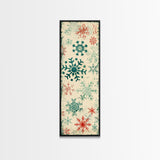 Snowflakes in Varied Sizes and Shapes Scattered on a Beige Canvas with a Distressed Texture Ukiyo-e Art Japanese Framed Canvas Print Skinny Tall Art