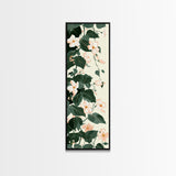 Creamy White Blossoms with Deep Green Leaves Overlapping on a Soft Background Ukiyo-e Art Japanese Framed Canvas Print Skinny Tall Art