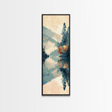 Ukiyo-e Art Depicting A Peaceful Lake Surrounded By Misty Mountains And Autumn Trees, Skinny Art, Tall Art, Framed Canvas Print, Japanese Style Art, Wood Block Print