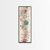 Skinny Art Tall Art Floral Burst Wood Block Print Japanese Style Art Vivid Explosions Of Colors Framed Canvas Print