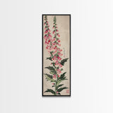 Skinny Art Tall Art Foxglove Flowers Wood Block Print Japanese Style Art Vertical Composition Framed Canvas Print