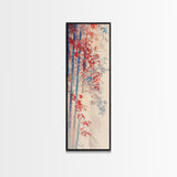 Graceful Bamboo Stalks And Red Leaves In Gentle Wind Ukiyo-e Tall Skinny Wood Block Framed Canvas Print Japanese Style Art