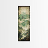 Skinny Art Tall Art Framed Canvas Print Japanese Style Art Foggy Mountain Temple Landscape Wood Block Print Ukiyo-e Feng Shui Wall Art
