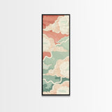 Traditional Japanese Cloud Design In Pastel Colors, Ukiyo-e Style Canvas, Framed Canvas Print, Tall Skinny Japanese Wall Art, Ready To Hang
