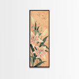 Delicate Lily Flowers Blooming In Japanese Style Ukiyo-e Art Framed Canvas Print Skinny Art Tall Art