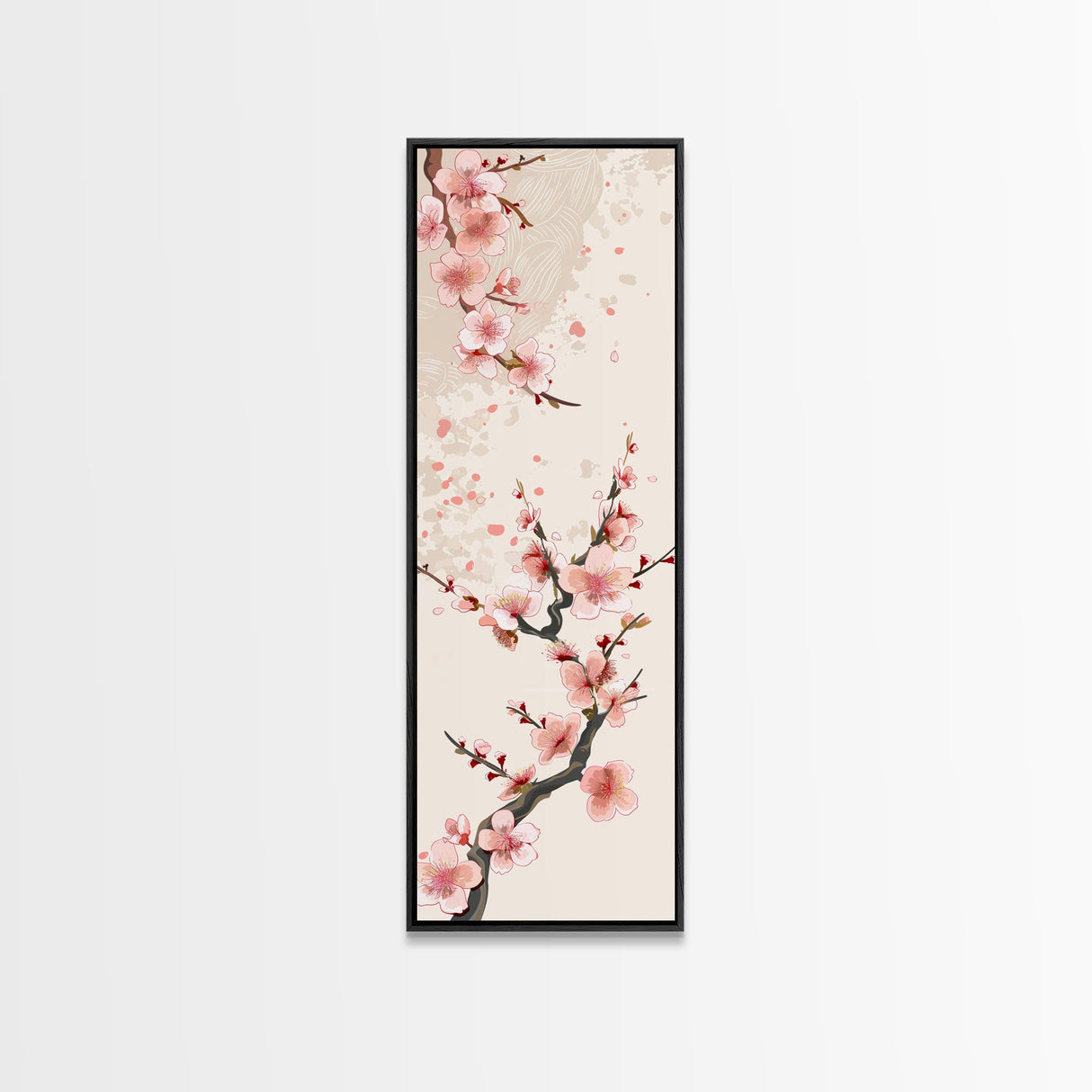 Cherry Blossom Branches On Canvas In Japanese Ukiyo-e Style, Traditional Woodblock Print, Framed Canvas Print, Tall Skinny Japanese Wall Art, Ready To Hang