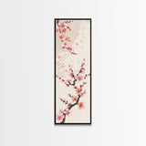 Cherry Blossom Branches On Canvas In Japanese Ukiyo-e Style, Traditional Woodblock Print, Framed Canvas Print, Tall Skinny Japanese Wall Art, Ready To Hang