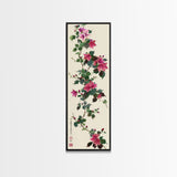 Pink Hibiscus Flowers On Branch Skinny Art Wood Block Print Japanese Style Art Framed Canvas Print Tall Art Ukiyo-e Art