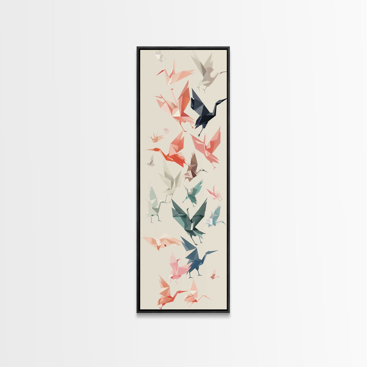 Origami Crane Birds Skinny Art Tall Art Japanese Ukiyo-e Inspired Framed Canvas Print Perfect for Modern Minimalist Spaces
