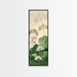 Towering Flower Stalks with Soft Green Leaves against a Pale Background - Skinny Art, Japanese Wall Decor, Framed Canvas Print, Ukiyo-e Style