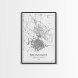 Brownsville Street Map, Texas Map, City Map Art, Modern Art, Wall Art, Canvas Print, Canvas Wall Art, Dorm Décor, Graduation Gift,