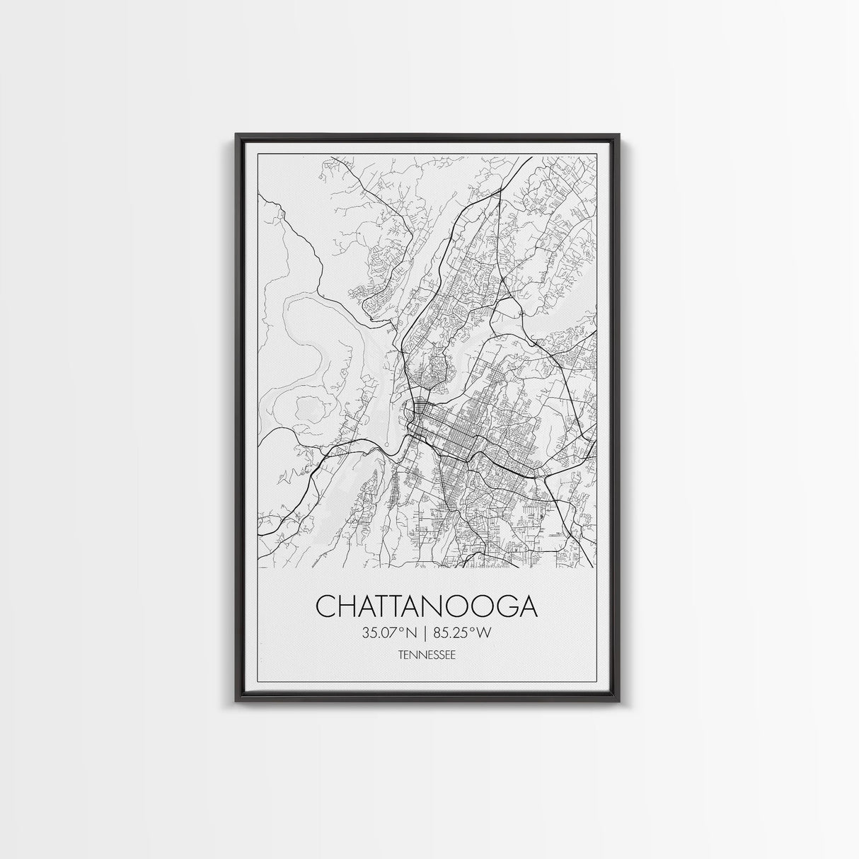 Chattanooga Street Map, Tennessee Map, City Map Art, Modern Art, Wall Art, Canvas Print, Canvas Wall Art, Office Wall Art, Travelling Gifts