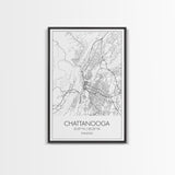 Chattanooga Street Map, Tennessee Map, City Map Art, Modern Art, Wall Art, Canvas Print, Canvas Wall Art, Office Wall Art, Travelling Gifts