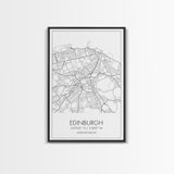 Edinburgh Street Map, United Kingdom Map, Europe City Map Art, Minimalist Art, Wall Art, Canvas Print, Travel Décor, Living Room Wall Art,