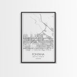 Fontana Street Map, California Map, City Map Art, Minimalist Art, Wall Art, Canvas Print, Unique Wall Art, Travel Décor, Travel Gift For Men