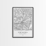 Fort Worth Street Map, Texas Map, City Map Art, Minimalist Art, Wall Art, Canvas Print, Travel Wall Art, Gifts For Women, Man Cave Décor