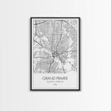 Grand Prairie Street Map, Texas Map, City Map Art, Minimalist Art, Wall Art, Canvas Print, Black And White, Travel Print, Anniversary Gift