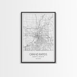 Grand Rapids Street Map, Michigan Map, City Map Art, Minimalist Art, Wall Art, Canvas Print, Black And White, Travel Art, Office Wall Art