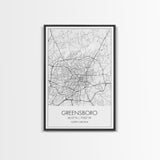 Greensboro Street Map, North Carolina Map, City Map Art, Minimalist Art, Wall Art, Canvas Print, Travel Wall Art, Gift For Travelers