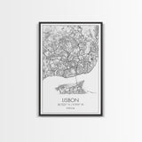 Lisbon Street Map, Portugal Map, City Map Art, Modern Wall Art, Wall Art, Canvas Print, Travel Décor, Above Bed Art, Gift For Couples