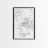 Montgomery Street Map, Alabama Map, City Map Art, Modern Art, Wall Art, Canvas Print, Bedroom Print, Family Gift, Travel Wall Décor