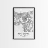New Orleans Street Map, Louisiana Map, City Map Art, Modern Art, Wall Art, Canvas Print, Above Bed Art, Gift For Travelers, Travel Wall Art