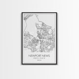 Newport News Street Map, Virginia Map, City Map Art, Modern Art, Wall Art, Canvas Print, Home Wall Décor, Girl Graduation Gift, Travel Art