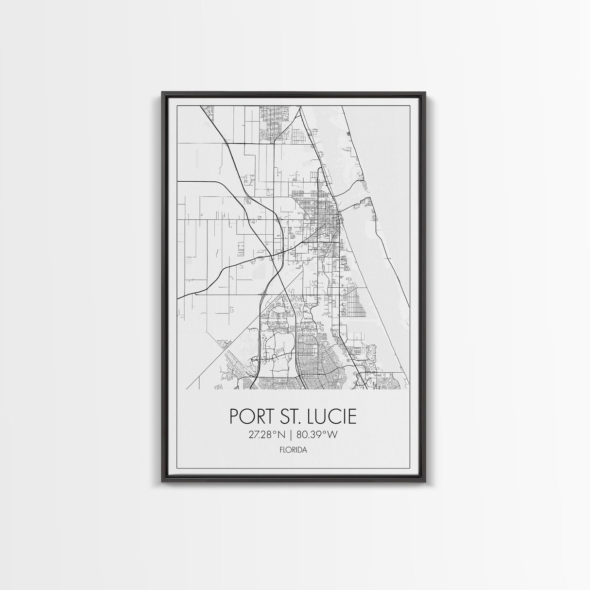 Port St Lucie Street Map, Florida Map, City Map Art, Minimalist Art, Wall Art, Canvas Print, Friend Gift, Black And White Art, Travel Décor