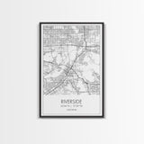 Riverside Street Map, California Map, City Map Art, Minimalist Art, Wall Art, Canvas Print, Unique Wall Décor, Boyfriend Gift, Travel Art
