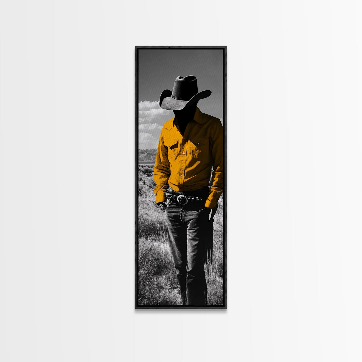 Mysterious Cowboy Silhouette Framed Canvas Print | Rustic Western Wall Art | Moody Art | Farmhouse Decor | Southwest Art | Gift Idea