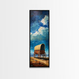 Vintage Covered Wagon Painting Framed Canvas Print, Rustic Wall Art, Farmhouse Art, Moody Art, Landscape Painting, Southwest Wall Art