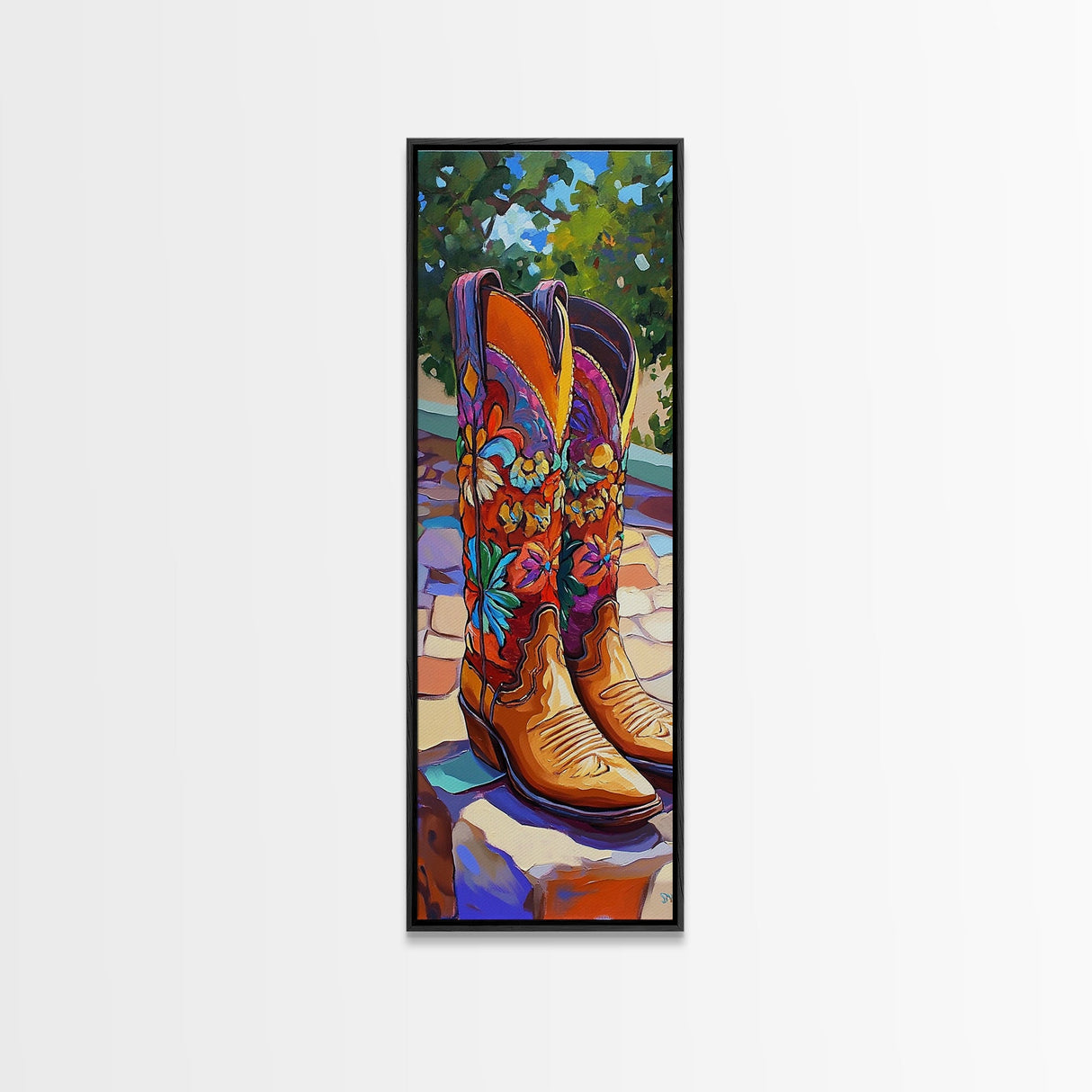 Western Cowboy Boots Art Framed Canvas Print, Rustic Wall Art, Coastal Cowgirl Wall Art, Moody Art, Whimsical Art, Gift Idea