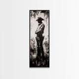 Black and White Cowboy Art Framed Canvas Print, Rustic Wall Art, Moody Art, Southwest Wall Art, Vintage Horse Art, Tall Narrow Art