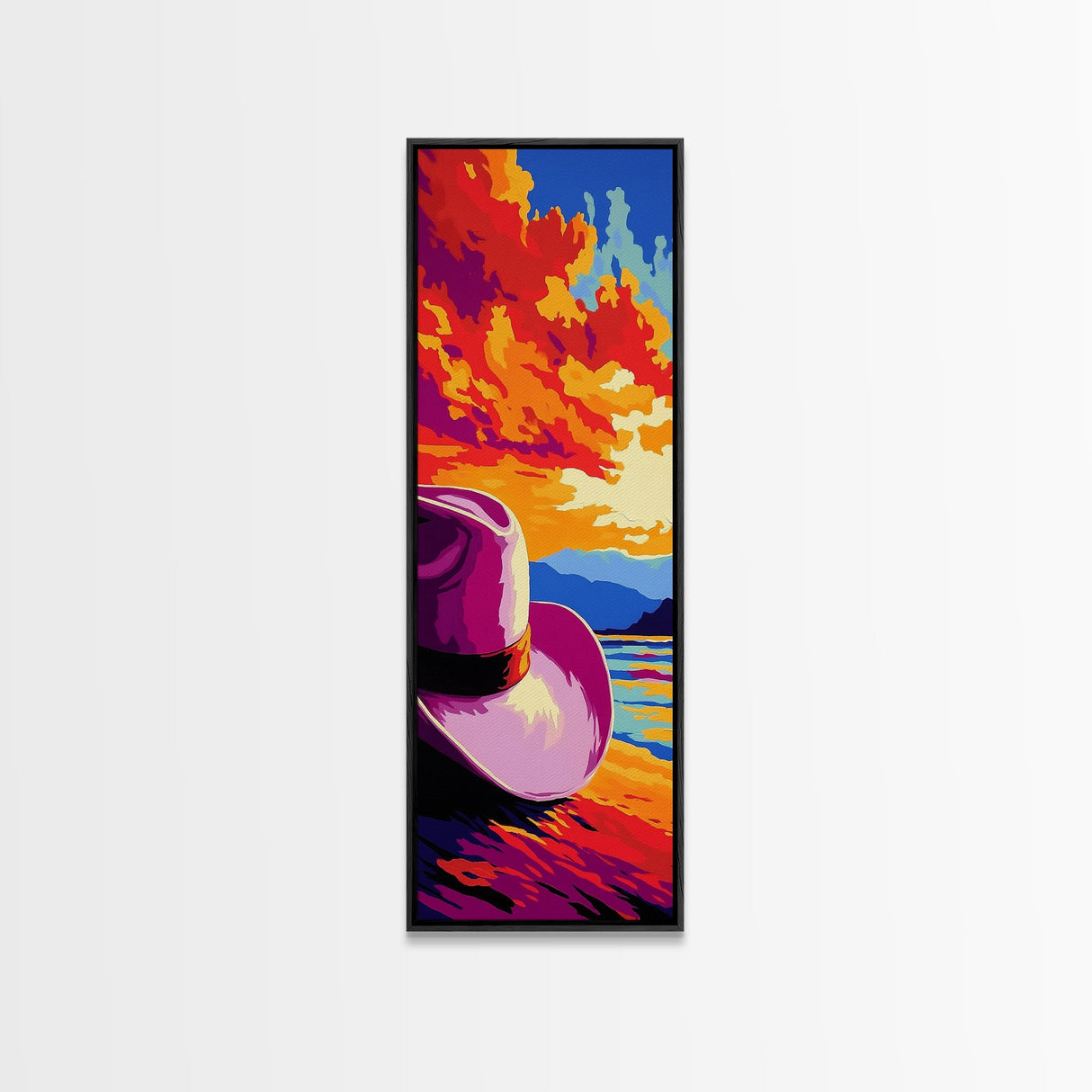 Vibrant Cowboy Hat Canvas Print pink orange wall art southwest wall art extra wide art rustic wall art coastal cowgirl wall art