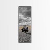 Lone Bison in Field Framed Canvas Print | Rustic Wall Art | Moody Art | Wildlife Painting | Farmhouse Decor | Southwest Wall Art | Gift Idea