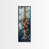 Nautical Rope Knot Painting Framed Canvas Print, Coastal Wall Art, Nautical Decor, Maritime Wall Art, Surf Wall Art, Ocean Art, Extra Wide Art, Rustic Wall Art, Moody Art, Above Couch Art, Gift Idea, Original Painting, Panoramic Art
