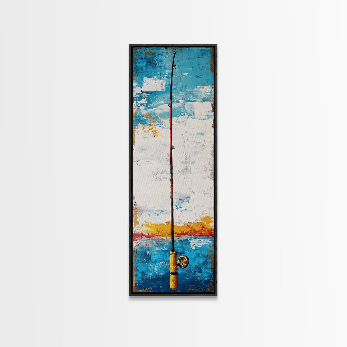 Fishing Rod Painting Canvas Print, Fly Fishing Art, Nautical Wall Art, Rustic Decor, Tall Narrow Art, Coastal Landscape Art, Above Couch Art, Fishing Wall Art, Nautical Decor, Farmhouse Art, Skinny Wall Art, Living Room Art, Gift Idea