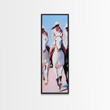 Western Cowgirls Painting Canvas Print, Black Cowgirl Painting, Horse Wall Art, Coastal Cowgirl Wall Art, Farmhouse Art, Rustic Decor, Tall Skinny Art, Vertical Wall Art, Moody Art, Living Room Art, Gift Idea, Modern Wall Decor