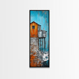 Rustic Stilt House Coastal Canvas Print Coastal Wall Art Nautical Painting Seascape Painting Blue And Green Wall Art Nautical Decor