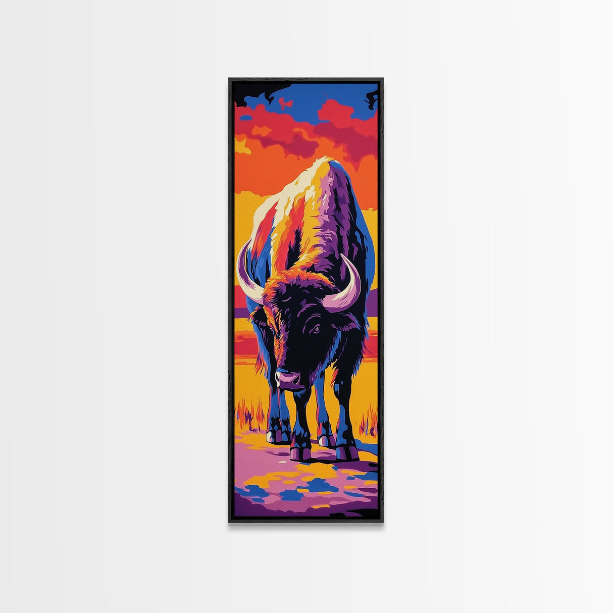 Pop Art Bison Canvas Print Southwest Wall Art Bright Wall Art Tall Narrow Art Colorful Art Above Couch Art