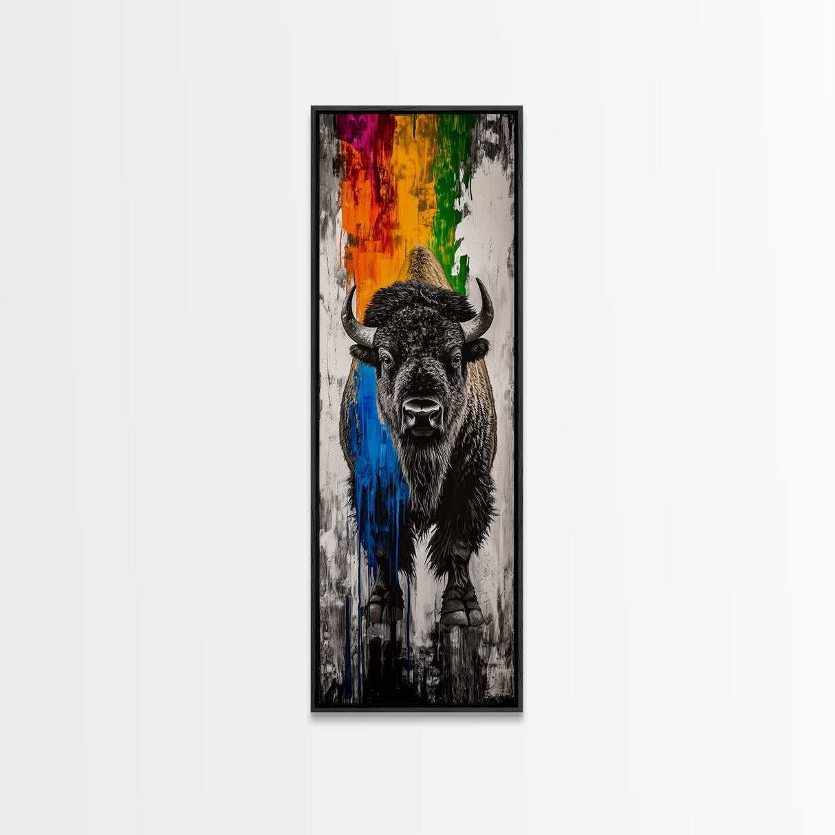 Colorful Bison Canvas Print Pink Orange Wall Art Southwest Wall Art Boho Art Tall Narrow Art Living Room Art Above Couch Art
