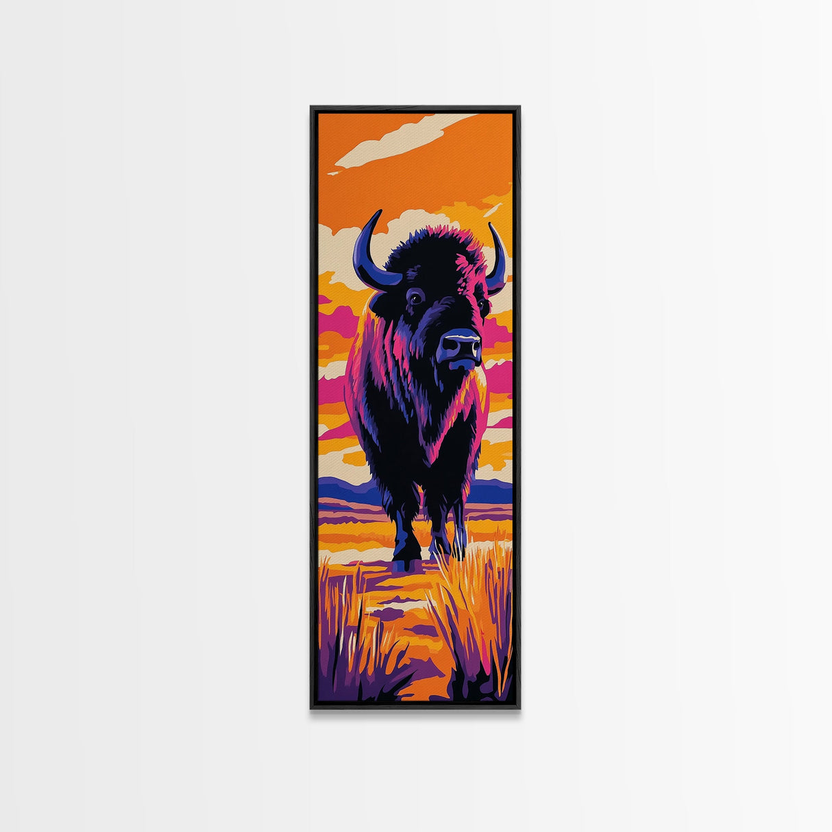 Vibrant Bison Canvas Print Pink Orange Wall Art Southwest Wall Art Rustic Art Tall Narrow Art Gift Idea Him