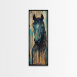 Rustic Blue Horse Painting Canvas Print Farmhouse Wall Art Vintage Horse Art Moody Art Living Room Art Southwest Wall Art