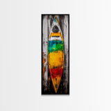 Vibrant Canoe Painting Canvas Print Coastal Landscape Art Nautical Decor Rustic Wall Art Living Room Art Tall Narrow Art
